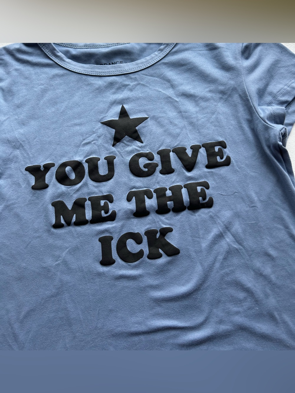 Blue Graphic Tee with Black Raised Text